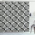 thumbnail image 1 of Floral Shower Curtain, Top View Illustration of Flowers in a Monochrome Layout Meadow Setting, Fabric Bathroom Set with Hooks, 69W X 70L Inches, Charcoal Grey and White, by Ambesonne, 1 of 3