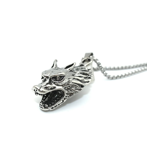 PikaLF Wolf Necklace for Men, Norse Viking Wolf Head Pendant Necklace with 25.6” Chain, Roaring Wolf Necklace, Vintage Celtic Wolf Totem Amulet Necklace, Punk Animal Wolf Jewelry Gift for Men