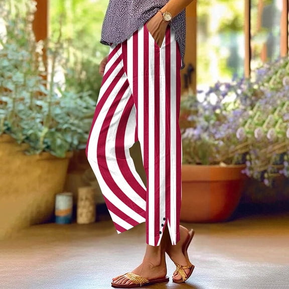 Ahabrexf Women's Casual Pants, Versatile Elastic Waist Straight Leg Trousers with Pockets for Everyday Comfort and Style