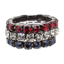 1928 Jewelry American Stripes Crystal Stackable Stretch Ring Set