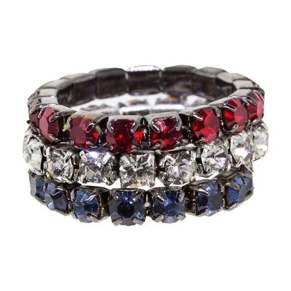 1928 Jewelry American Stripes Crystal Stackable Stretch Ring Set