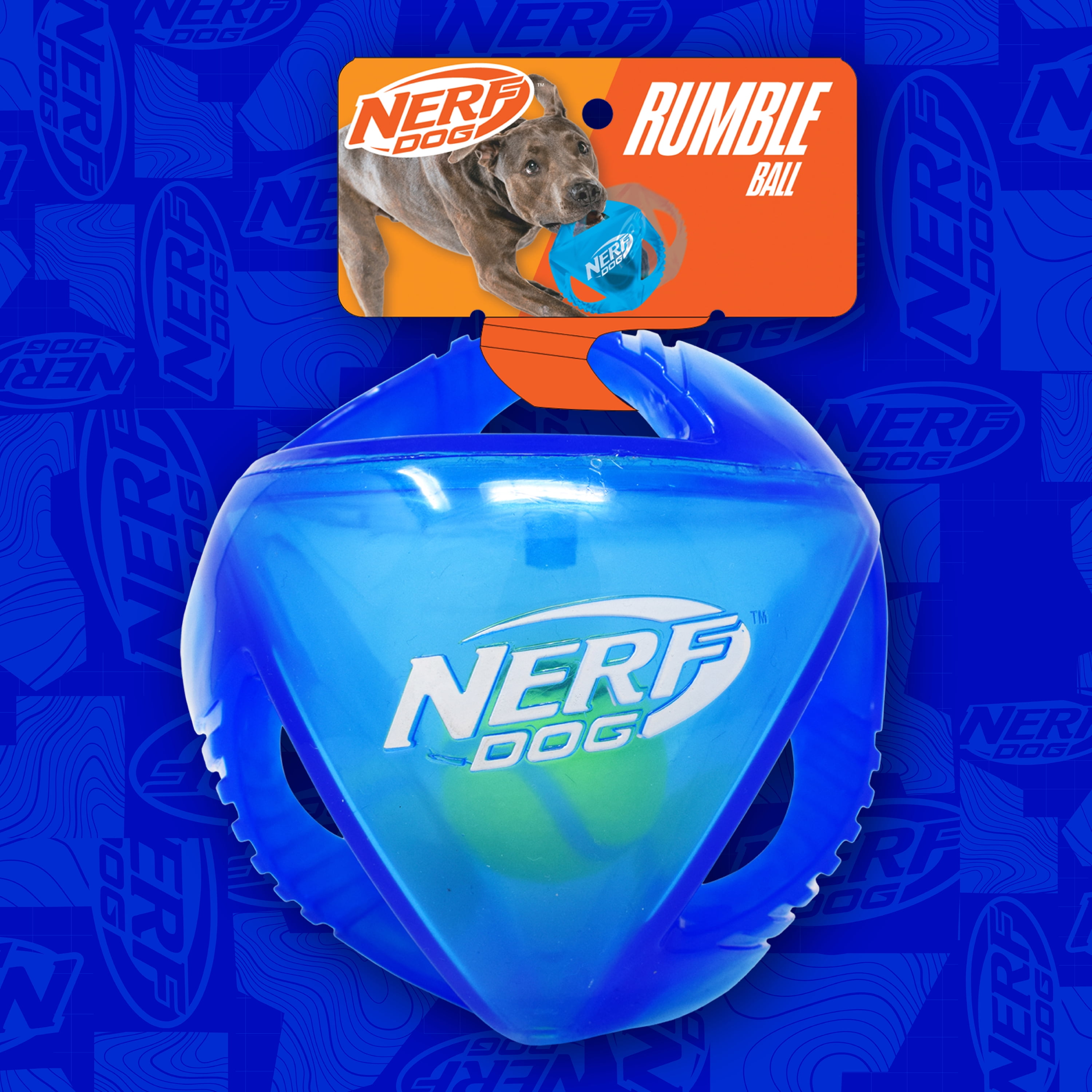 Nerf Dog Rubber Rumble Ball Squeak Fetch Dog Toy, Blue, 5.5 inch