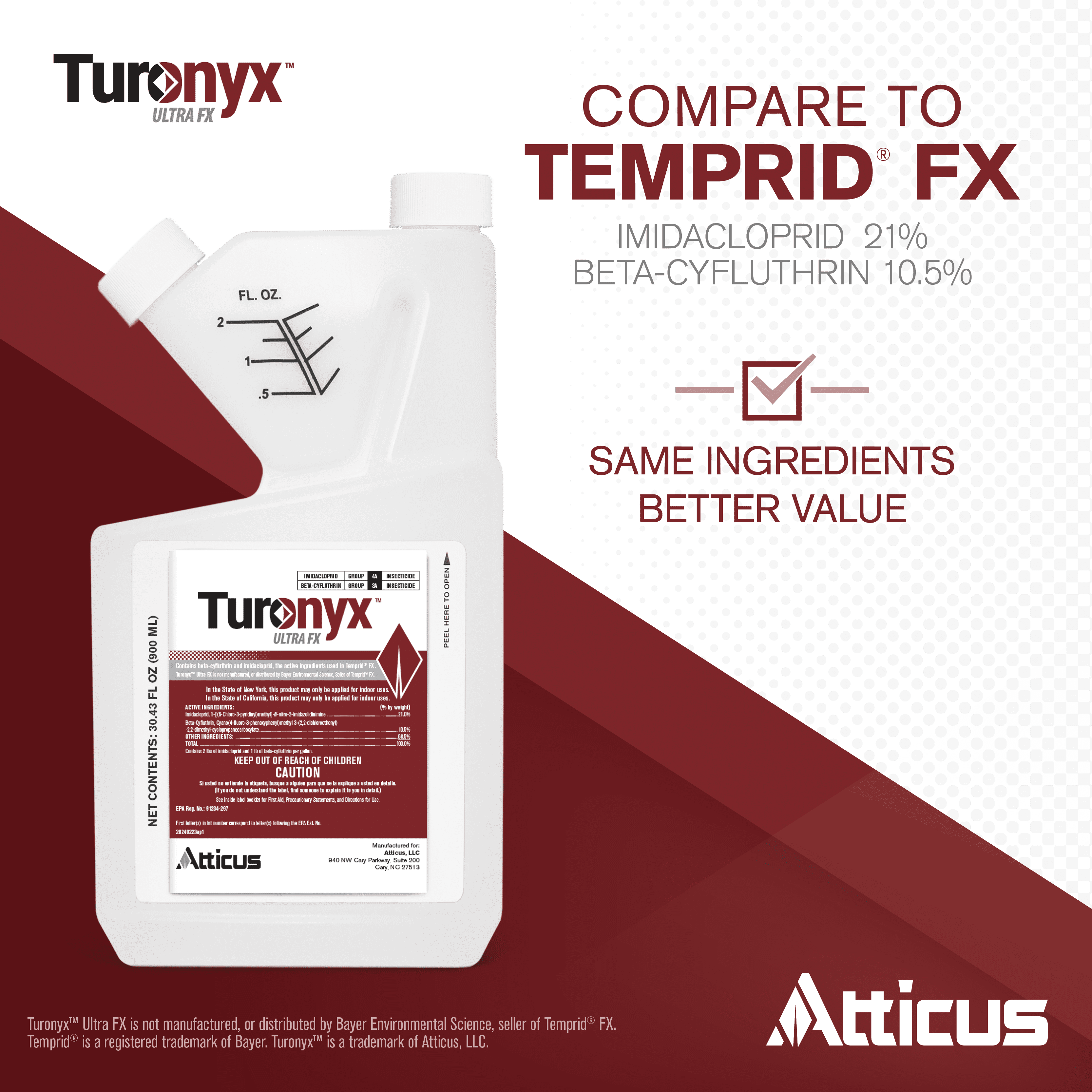 Turonyx Ultra FX Insecticide (900 mL) – (Compare to Temprid FX) – Pest Control for Indoor and Outdoor Use – by Atticus