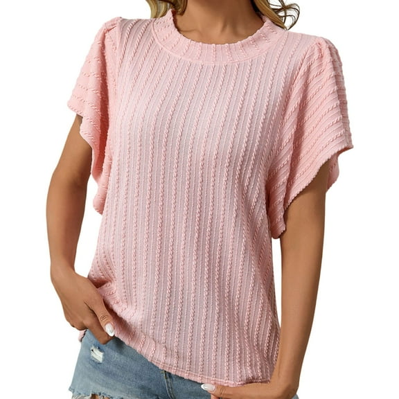 SHITINN Women Textured Short Sleeve Tops Crewneck Knit T Shirts Solid Loose Casual Basic Summer T Short Sleeve Tops T Shirts for Women Women Summer Top