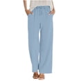 thumbnail image 6 of Bloomae Women Wide Leg Flowy Drawstring Palazzo Linen Pants Beach Lightweight Casual Elastic High Waisted Loose Comfy Trousers with Pockets, 6 of 8
