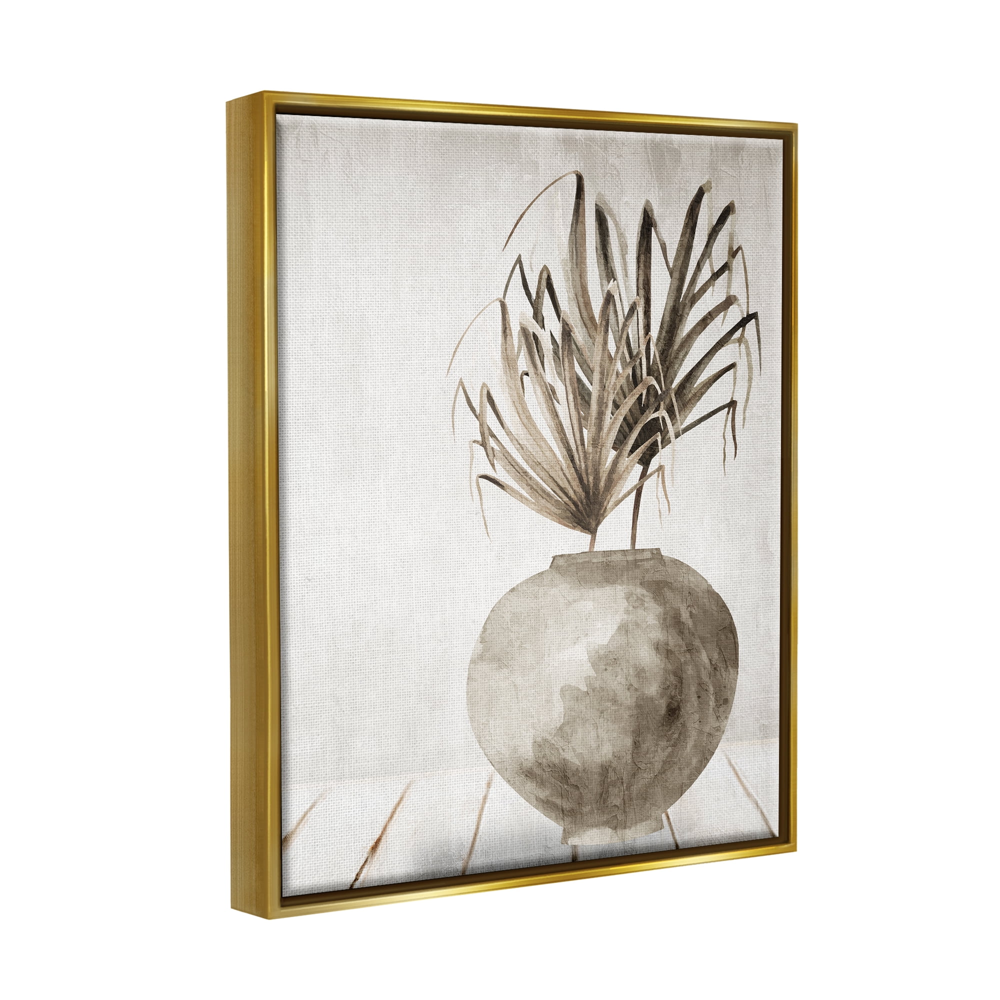 Stupell Industries Neutral Palms Still Life Botanical & Floral Painting Gold Floater Framed Canvas Art Print Wall Art, 25 x 31