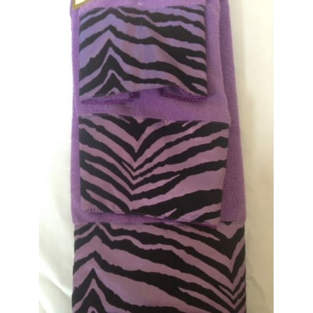 3 Piece Bath Towel Set Black Purple Zebra Print Wash Had and Bath