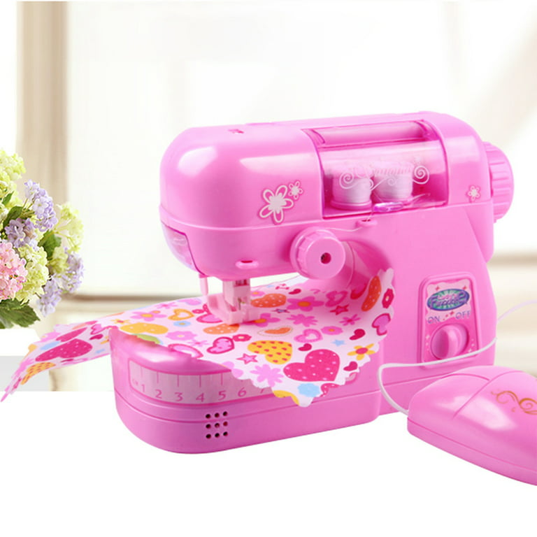 7984 Pretend Play Electric Sewing Machine Toy for Kids Mini Appliances Sewing Machine Toy with Lights (Size: S) - Pink