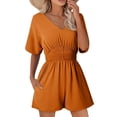 thumbnail image 3 of Tooluck Women's Jumpsuit Summer V Neck Button Short Ruffle Sleeve Smocked Mini Short Romper, 3 of 4