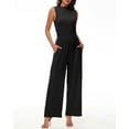 thumbnail image 4 of Vine Womens Summer One Piece Jumpsuits Dressy Casual Outfits Sleeveless Mock Neck Wide Leg Pants Rompers With Pockets, 4 of 7