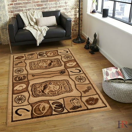 Hr Rustic Style Area Rug For Cabin Western Boot Hat Horse Shoe And This On Opens A Dialog That Displays Additional Images For Product With The Option To Zoom In Or Out