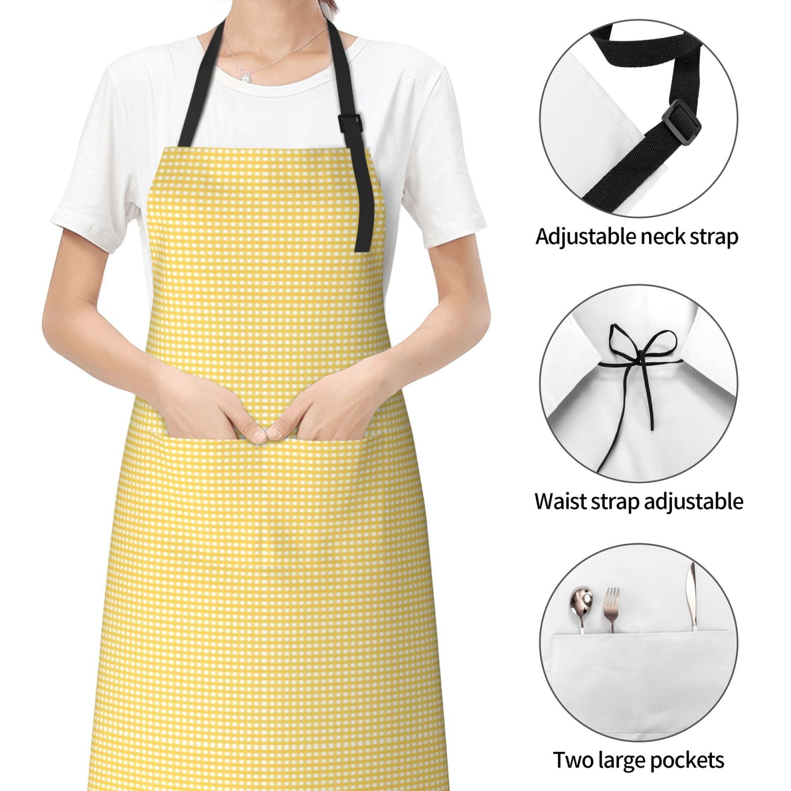 Kdxio Yellow Gingham Apron with Pockets Adjustable Kitchen Aprons for Men Women Waterproof Aprons for Cooking,Drawing,Crafting, Baking Household Cleaning