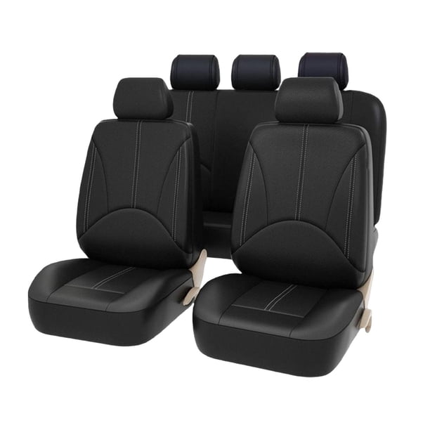 Luzkey Fundas de asiento de coche de piel sintética, lavables, fundas para asientos delanteros y traseros, protector impermeable clásico para vehículos, SUV, accesorios para coche, color negro