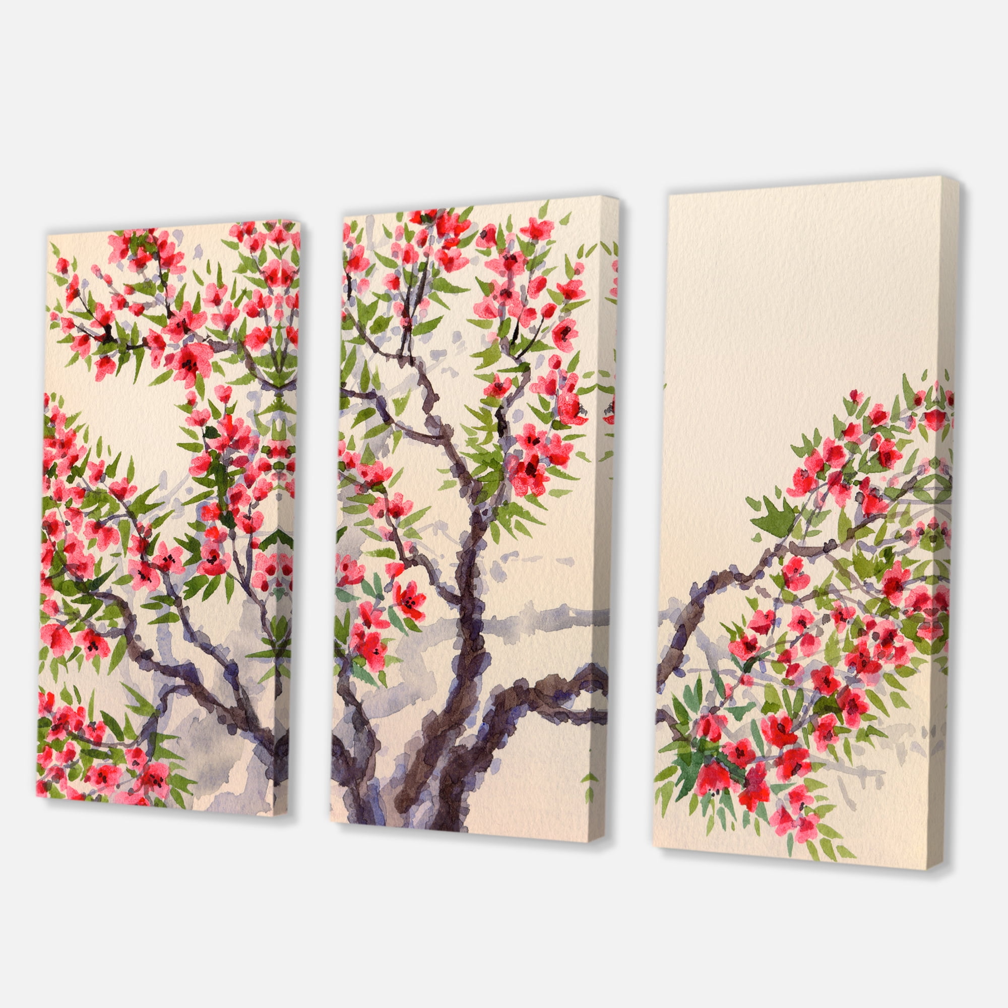 Designart ' The Blossoming Tree With Red Flowers I ' Traditional Canvas Wall Art Print