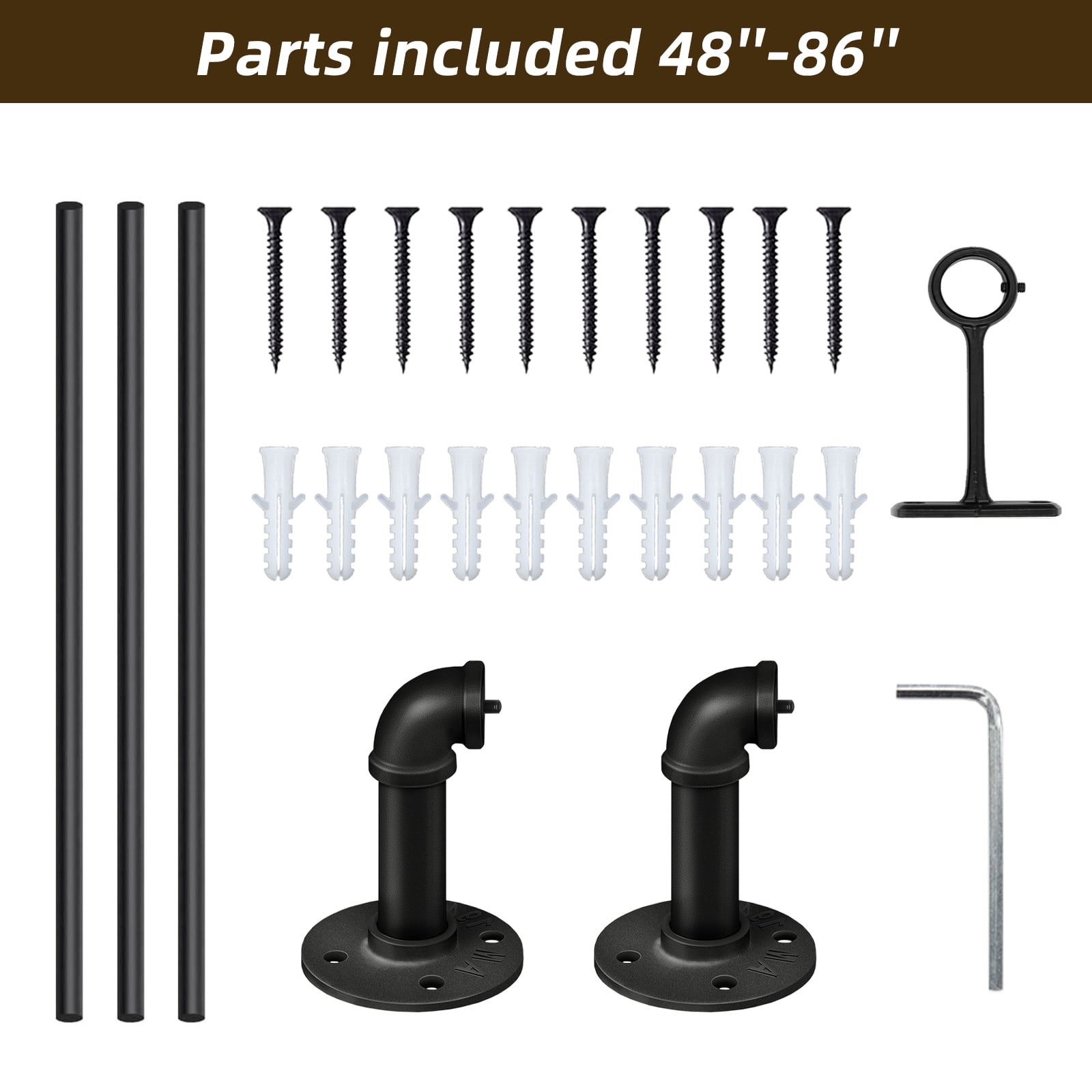 Jolicasa 1" Diameter Wrap Around Curtain Rods,Heavy Duty Adjustable Blackout Curtain Rod for Windows 48 to 86 inch,Wall Mounted,Black