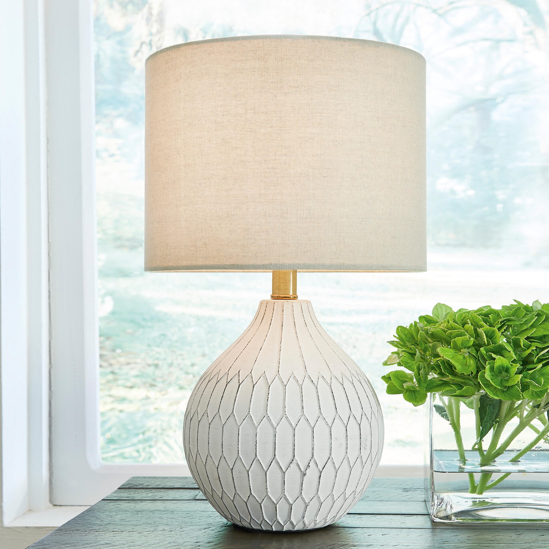 Signature Design by Ashley Contemporary Wardmont Table Lamp  White