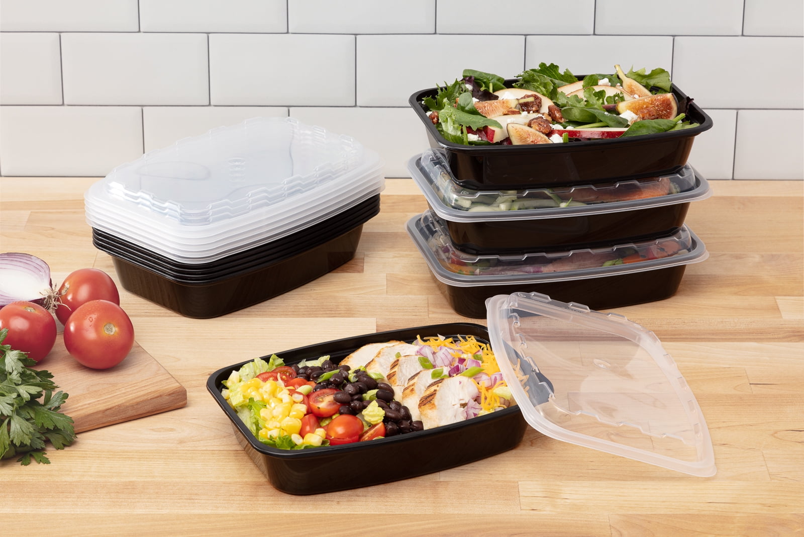 28 oz Togo Containers with Lids Black 150 Set