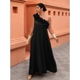 thumbnail image 4 of Black Asymmetrical One-Shoulder Ruffle A-Line Maxi Dress For Women, 4 of 6