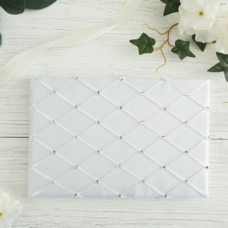 Ribbon Guest Book - BalsaCircle White Guest Book with Criss Cross Ribbon and Rhinestones - Wedding Accessories Decorations Discounted Supplies