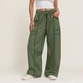 thumbnail image 2 of zaveiop Barrel Sweatpants Women High Waisted Wide Leg Lounge Pants Casual Fall Drawstring Contrast Patchwork with Pockets (Z-Army Green, L), 2 of 5