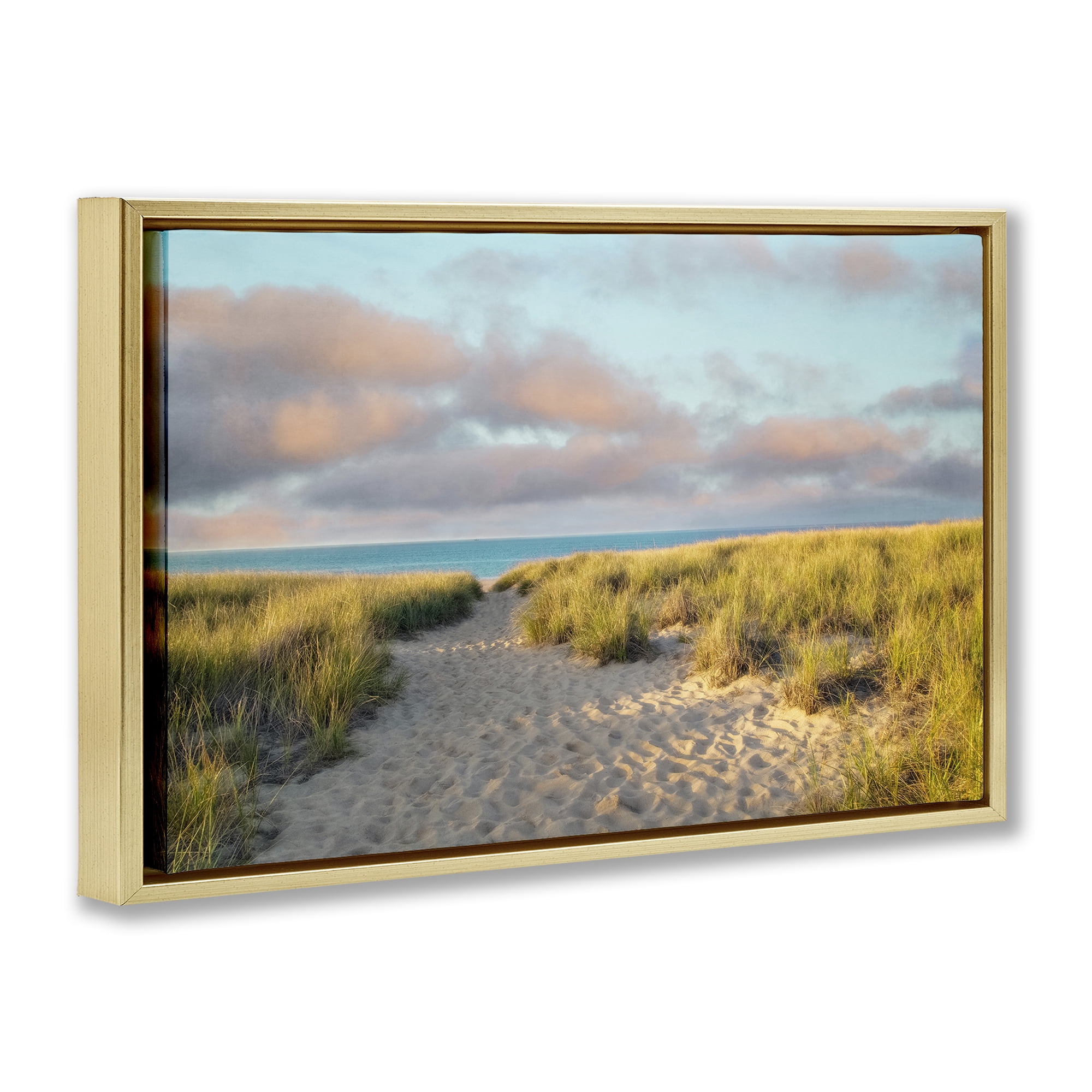 Stupell Industries Beachy Footprints Path Landscape & Nature Photography Gold Floater Framed Canvas Art Print Wall Art, 25 x 17