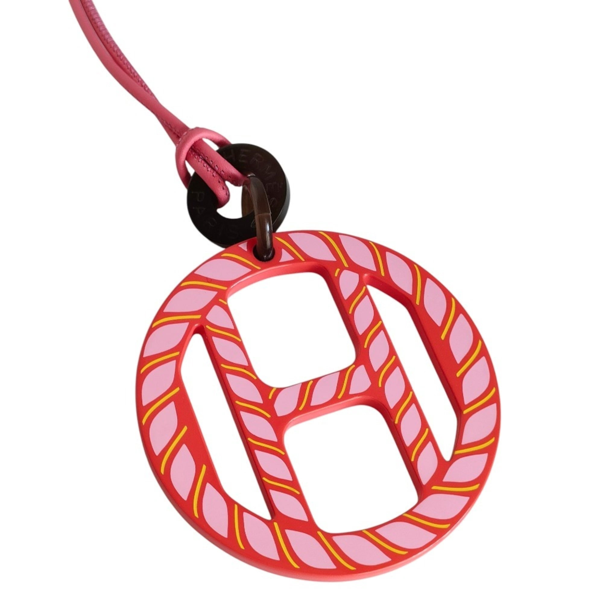 Pre-Owned HERMES H-Equipe Nautic Leather Cord Pendant Necklace, Pink, Women's, Lux ...