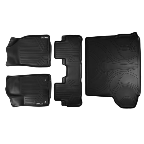 SMARTLINER Custom Fit Floor Mats 2 Rows and Cargo Liner Behind 2nd Row Set Black Compatible With 2014-2019 Toyota Highlander