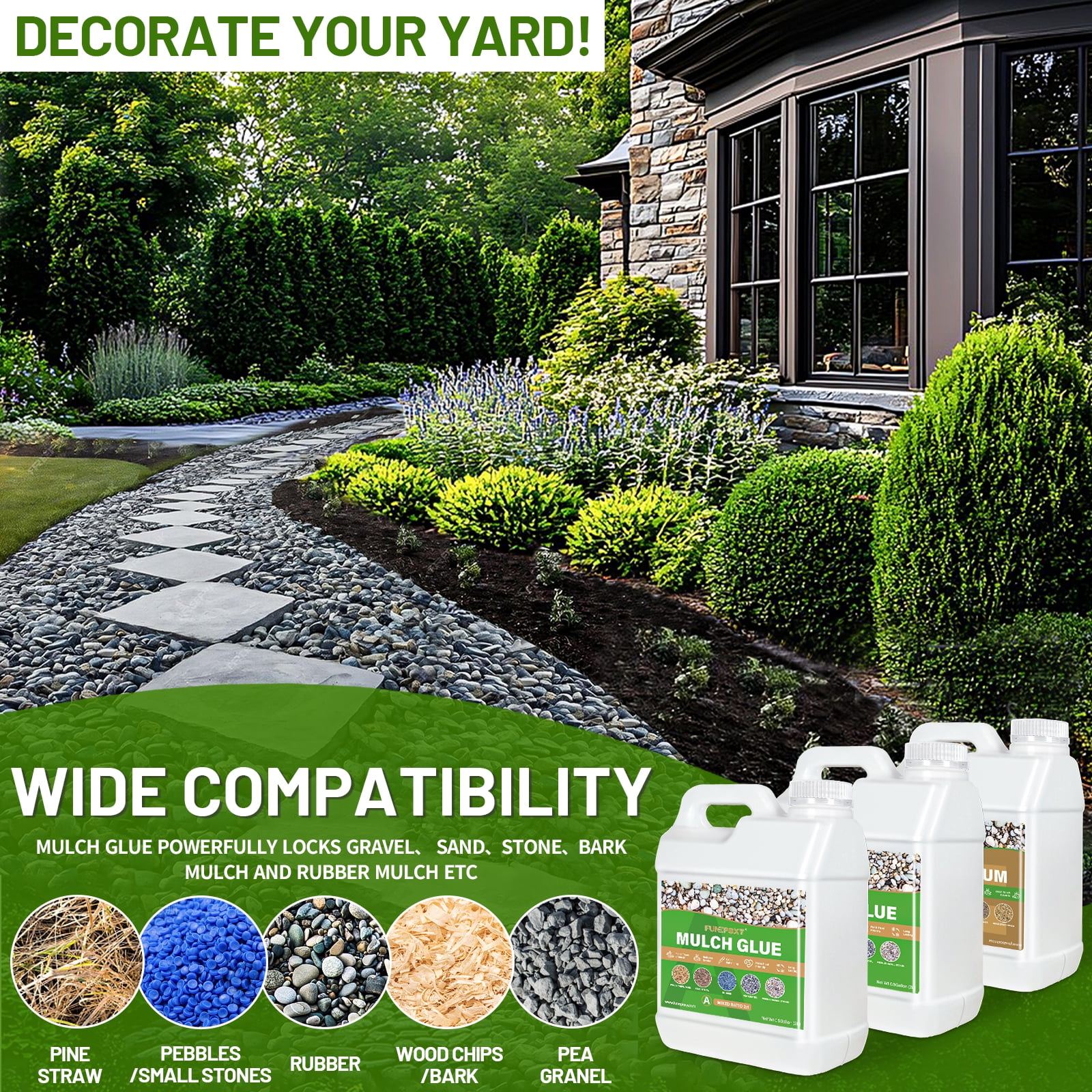 FUNEPOXY 2:1 Mixing Ratio 192oz Mulch Glue for Landscaping, Ready to Use Fast-Dry Non-Toxic, Strong Mulch Gravel Glue, Rock Glue, Mulch Glue for Garden, Mulch Glue Binder,
