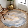 thumbnail image 3 of Yellow Grey Ombre Large Area Rugs for Bedroom Living Room, Soft Non Slip Carpet Bedside Rug, Modern Marble Ink Painting Abstract Round Floor Cover Kitchen Accent Rug 5' for Dining Room/Office, 3 of 9
