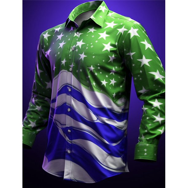 Camisa informal para hombre con bandera nacional 2024, para uso diario, para salir, primavera y verano, de manga larga, con tejido elástico en 4 direcciones