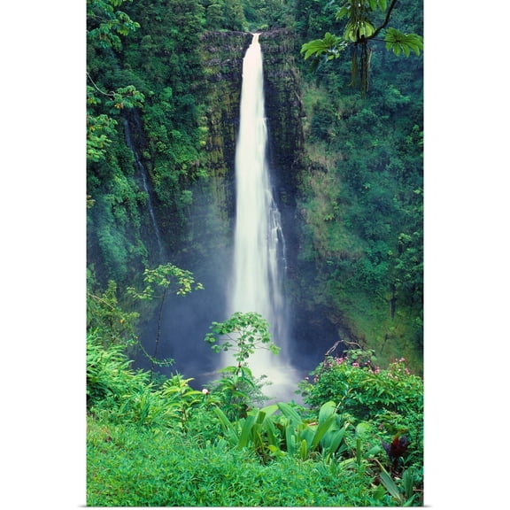 Great BIG Canvas | Rolled Greg Vaughn Poster Print entitled Hawaii, Big Island, Akaka Falls, Lush Greenery In Foreground