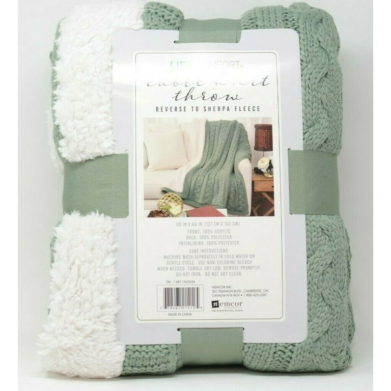Life Comfort Cable Knit Reversible Sherpa Throw Blanket 50