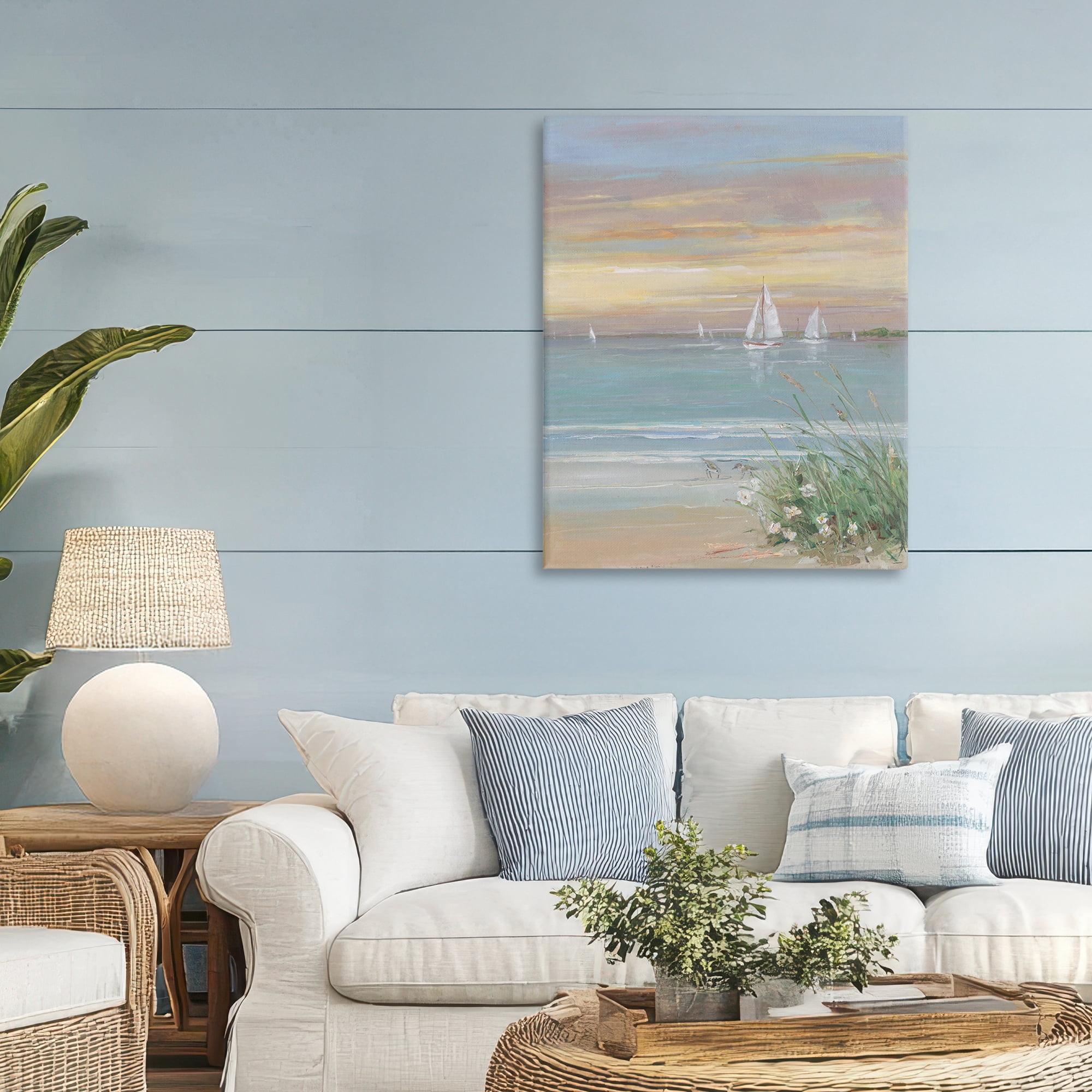 Stupell Industries Sailboats Beyond Sandy Shore Canvas Wall Art, design by Sally Swatland
