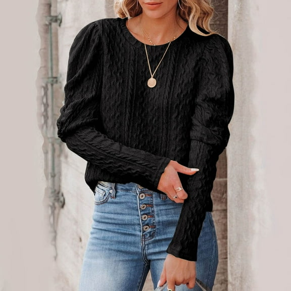 AOOCHASLIY Clearance Sweaters Winter Women Casual Round Neck Pullover Blouse Knitting Long Sleeve Solid Tops Sweaters