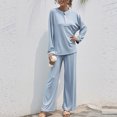 thumbnail image 2 of Pijama de 2 piezas azul claro XL, de manga larga, cuello redondo, color puro, suave y cómodo para el hogar, conjunto de descanso para otoño e invierno, 2 of 6