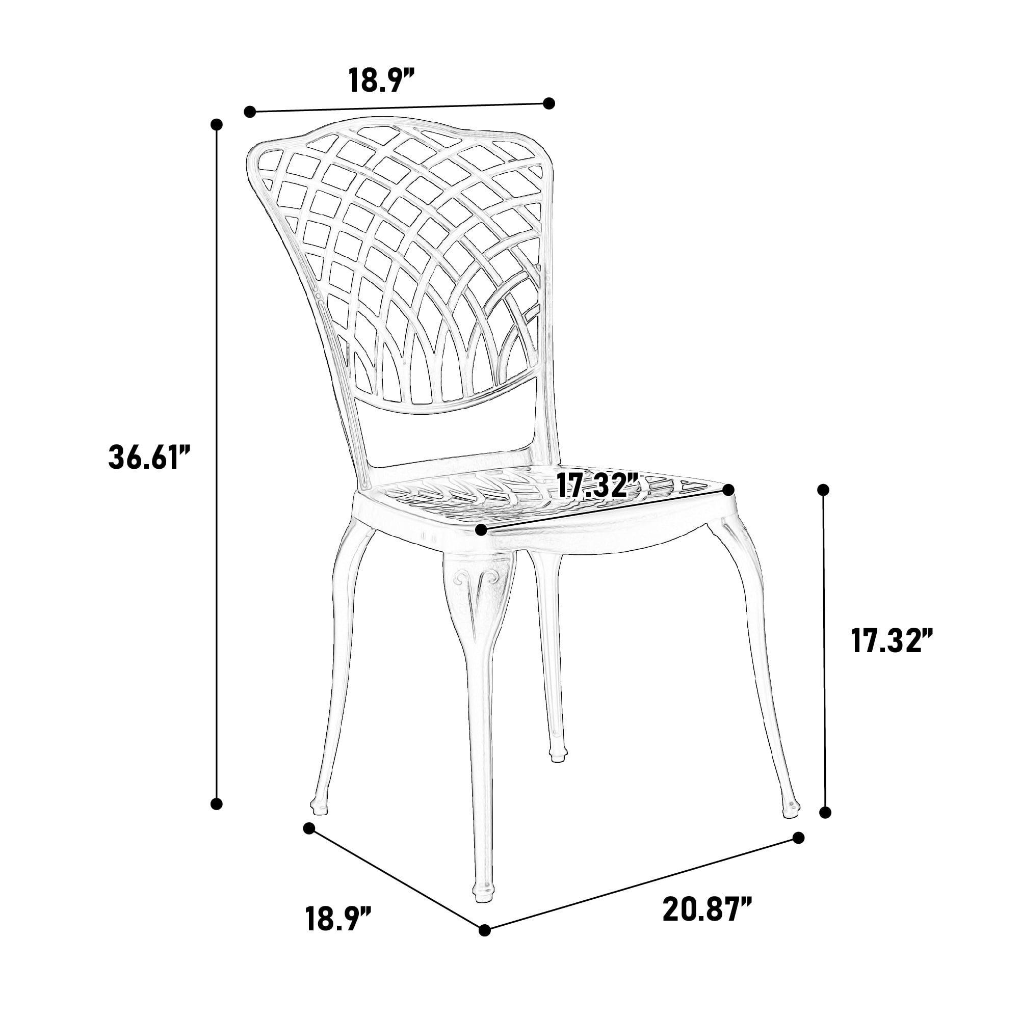 Cast Aluminum Bistro Set of 3 with 2 Chairs and 1 Round Table, Rustproof Outdoor Patio Furniture for Garden and Balcony, White