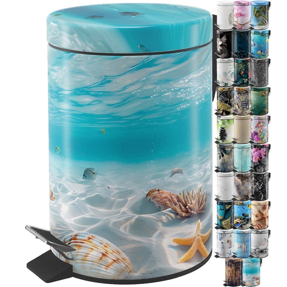 Sanilo Trash Can 1.3 Gallon with Soft Close, Many New Cosmetic and Kitchen Waste Bins Available, Bathroom Bin with Inner Bucket (Waterworld)