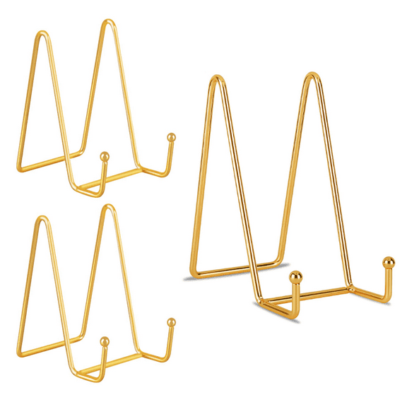 6 inch 3 Pack Gold Metal Display Stands Plate Stands Plate Holder Display Stands for Picture, Decorative Plate, Book, Photo Easel, Artistic Work