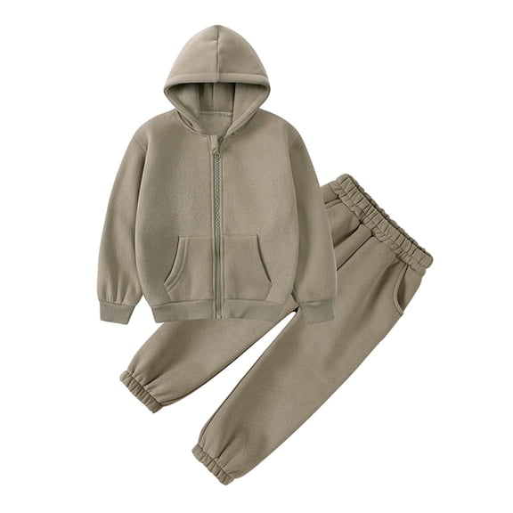 Coerni Boys Girls Zip Up Hoodie Sweatsuit Set Toddler Baby Solid Fleece Sweatshirt Outfits Kids Trendy Warm Outerwear with Pockets