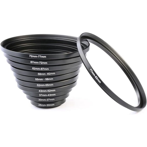 K&F CONCEPT 11pcs Metal Stepping Rings Step Up Ring Set 26-30MM 30-37MM 37-43MM 43-52MM 52-55MM 55-58MM 58-62MM 62-67MM 67-72MM 72-77MM 77-82MM for Canon Nikon DSLR Cameras Lens