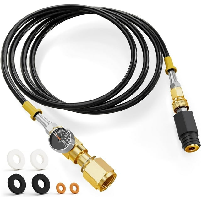 Soda Machine CO2 Adapter,Soda Machine CO2 Refill Quick Connect Adapter with Gauge and Bleed Valve,Soda Maker Part with CGA320 to TR21-4 Soda Machine Compatible for Fizze, One Touch, Jet