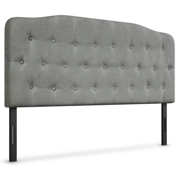 Costway Queen Upholstered Headboard Adjust Button Tufted Faux Linen Light Grey