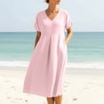 thumbnail image 2 of 2026 Summer Dress for Women Casual Cotton Linen Midi Sundress with Pockets V Neck Short Sleeve Aline Beach Dresses Fashion Trendy Outfits Loose Fit Lightweight Dresses for Ladies, 2 of 9