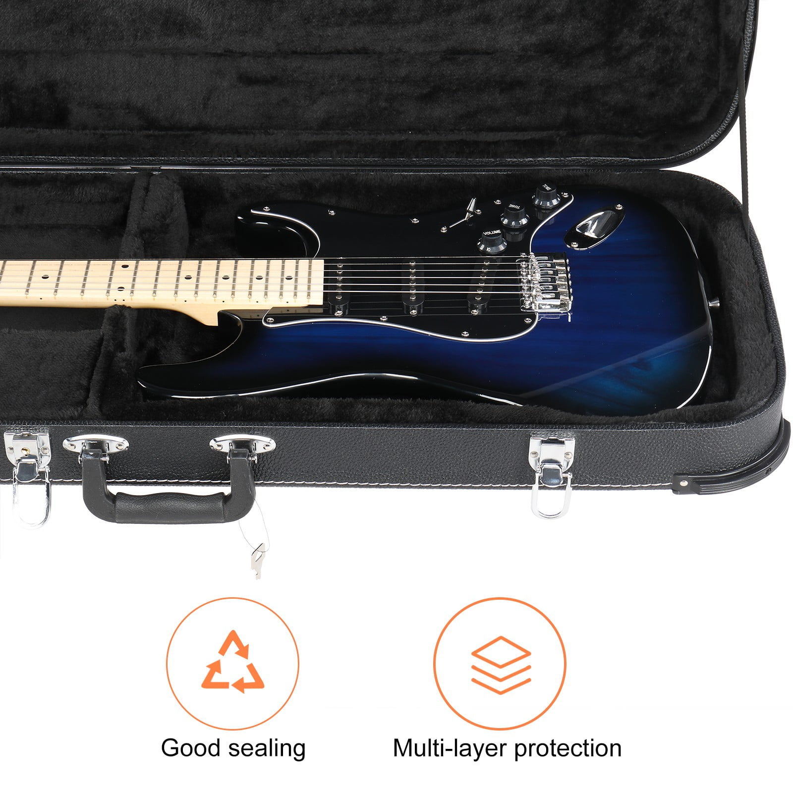 HarmonyStrings Electric Guitar Hard Case, Rectangular Guitar Hard Case, With Lock Latch Keys Handle, PVC Padding Soft Lining Water-Resistant Hard Shell Guitar Cases, for 39 in Electric Guitars