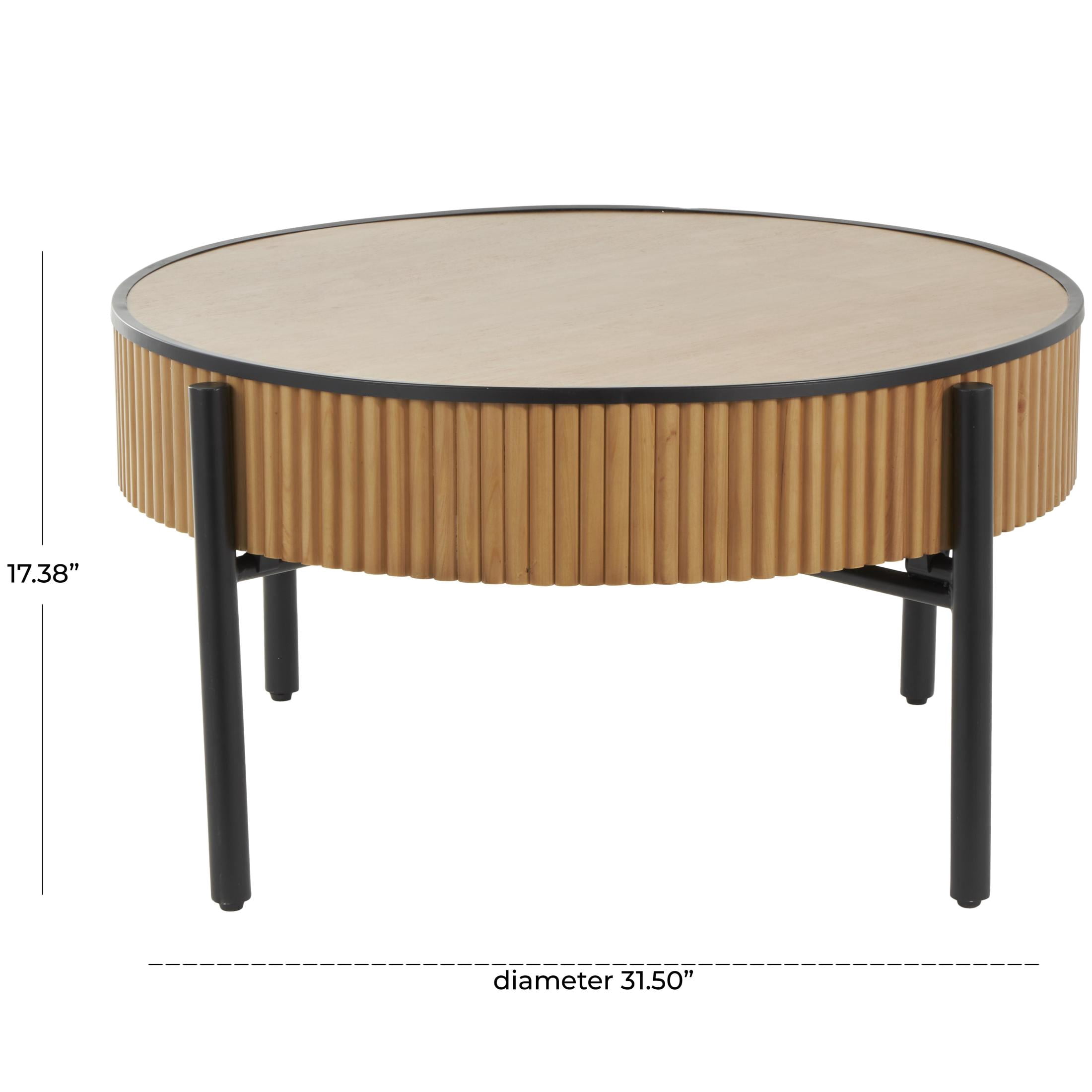DecMode 32" x 17" Brown Wooden Handmade Slatted Coffee Table with Black Metal Legs, 1-Piece