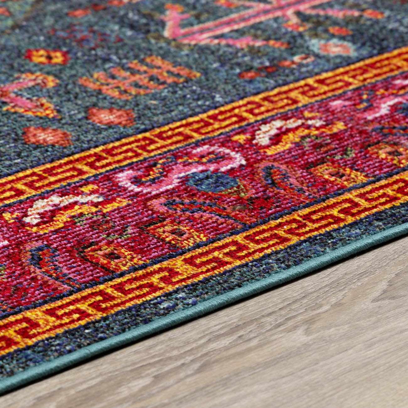 BoutiqueRugs Cleveland Colorful Traditional Area Rug - Teal, Aqua, Navy - 2' x 2'11"