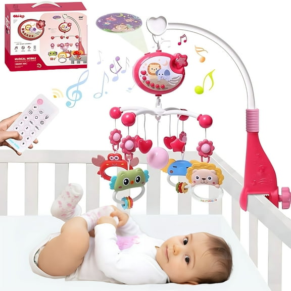 IFCOW Baby Crib Mobile with Music & Lights, Star Projection Mobile Remote Control, Timing Function, Rotation, Hanging Rotating Animals Rattles, Baby Crib Toys for Boys Girls