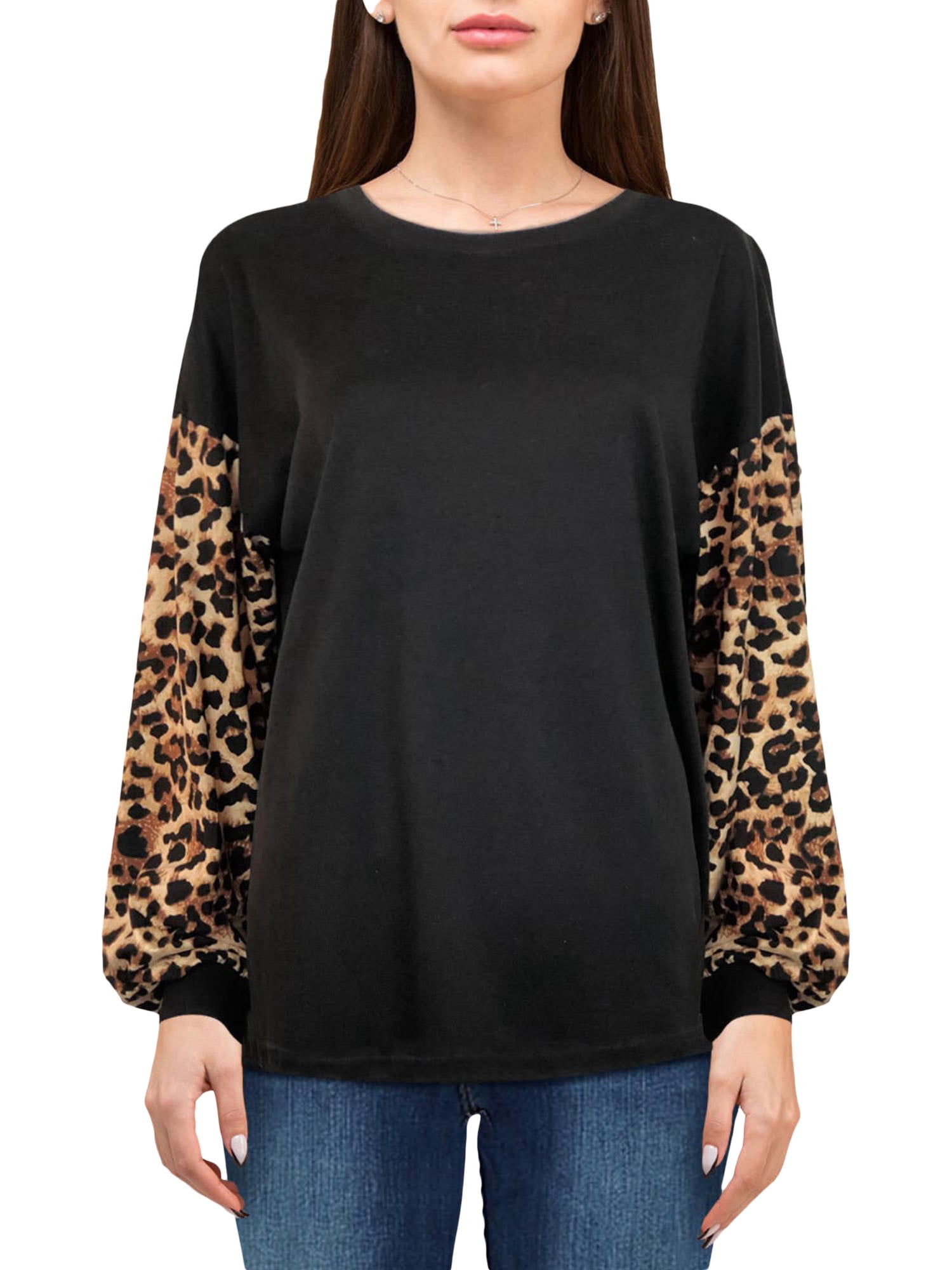 Sonja By Sonja Morgan Women's Jenna Leopard Sleeve Blouse