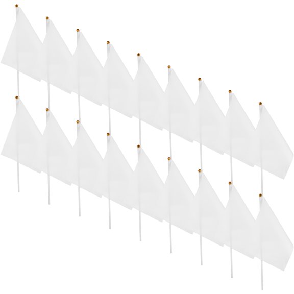 AntiGuyue 30Pcs White Stick Flags Reusable Lightweight Polyester Hand Waving Flags for Weddings and Events
