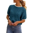 thumbnail image 4 of Spring Autumn Womens Puff Short Sleeve Sweater Tops Color Block Ribbed Knit Crew Neck Going Out Shirts, 4 of 6